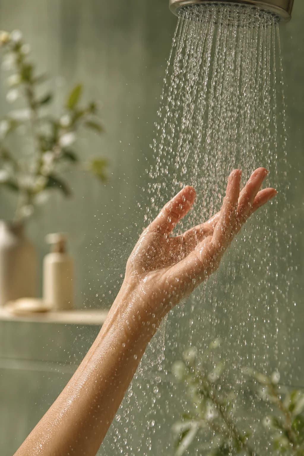 Hand under gentle filtered shower water